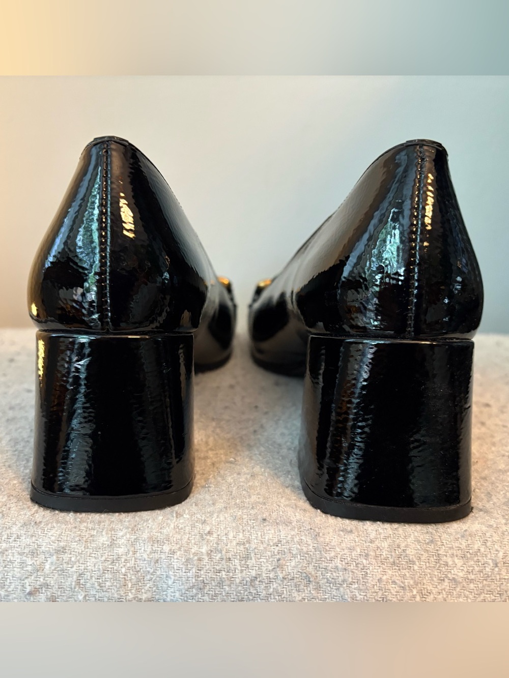 Anthropologie Black Patent Bibi Lou Valencia Heel Loafers Size 7.5-8 / EU 38 - Picture 6 of 8